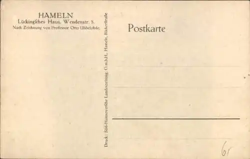 Künstler Ak Ubbelohde, Otto, Hameln an der Weser Niedersachsen, Lückingsches Haus