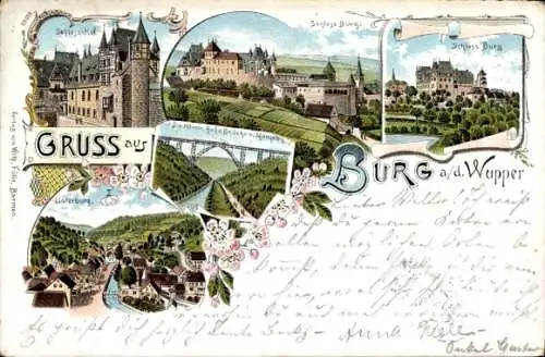 Litho Burg an der Wupper Solingen, Schloss Burg