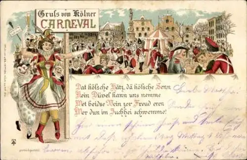 Litho Köln am Rhein, Karneval, Feiernde Menschen
