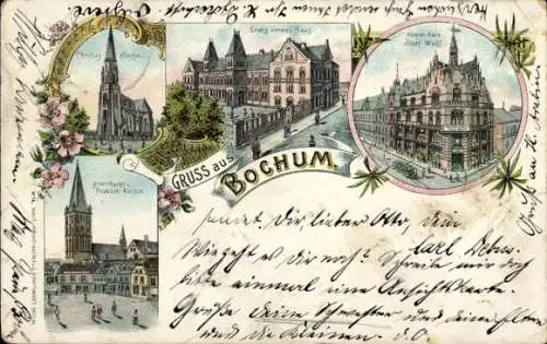 Litho Bochum im Ruhrgebiet, Kirche, Evangelisches Vereinshaus