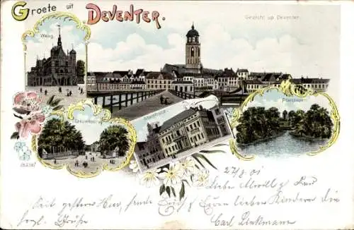 Litho Deventer Overijssel Niederlande, Stadhuis, Plantsoen, Waag