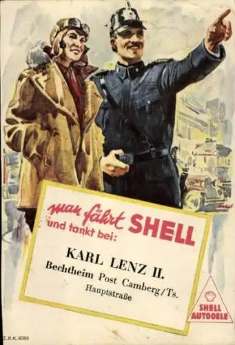 Ak Werbung, Shell, Karl Lenz II., Frau, Polizist