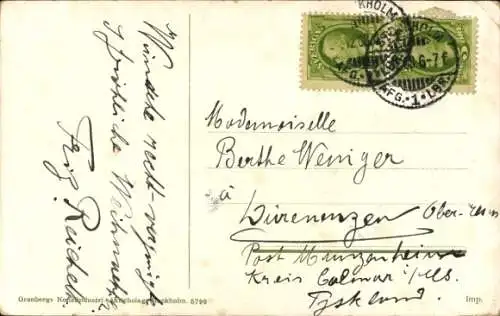 Künstler Ak Hedelin, C., Frohes Neujahr, Mutter und Kind empfangen Vater