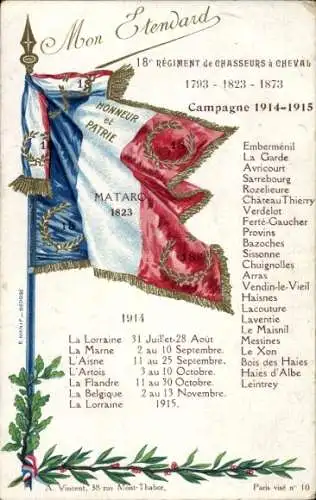 CPA 18. Regiment de Chasseurs a Cheval, Campagne 1914-1915, Honneur et Patrie