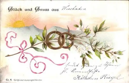 Litho Kitsch, Blumen, Eheringe, Sonnenschein