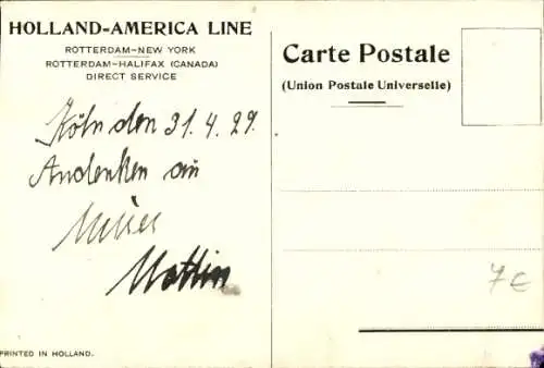 Ak Dampfer T.S.S. Veendam, Holland America Line, HAL