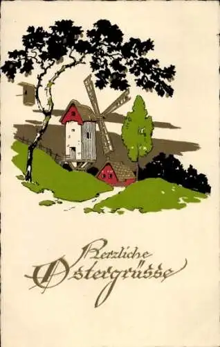 Ak Herzliche Ostergrüße, Windmühle