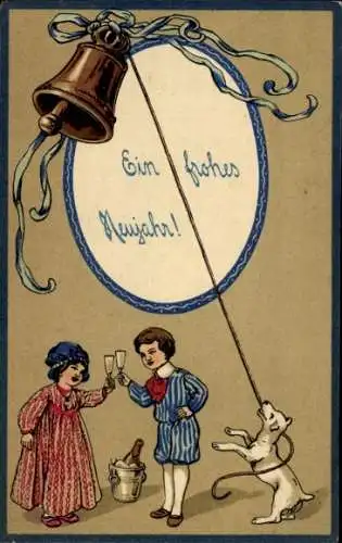 Ak Kinder läuten Neujahrsglocke, Prosit, Frohes Neujahr