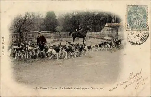 Ak Chasse à Courre, La Sortie du Chenil pour la Chasse