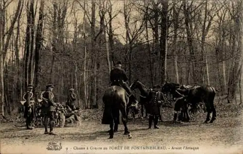 Ak Fontainebleau Seine et Marne, Jagdszene im Wald von Fontainebleau