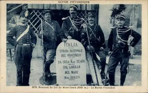 CPA Savoie, Sommet du Col du Mont-Cenis, Borne Frontière