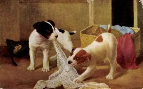 Künstler Ak Verspielte Welpen, Hunde