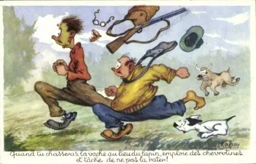Künstler Ak Raffray, Quand tu chasseras la vache au lieu du lapin, Humor