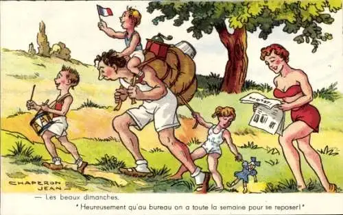 Künstler Ak Jean Chaperon, Familie bei einer Wanderung