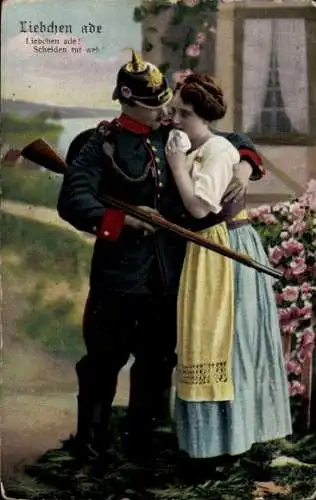 Ak Liebchen ade Liebchen ade Scheiden tut weh, Soldat mit Frau, Abschied