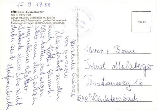 Ak Rüdesheim am Rhein, MS RÜDESHEIM, Deutsches Schiff auf dem Rhein