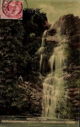 Ak Caledon South Africa Südafrika, Wasserfall, ein Mann steht am Rand des Wasserfalls