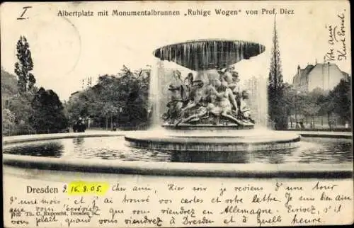 Ak Dresden Altstadt, Albertplatz, Monumentalbrunnen Ruhige Wogen