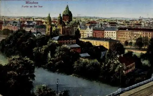 Ak München, An der Isar, Stadtpanorama