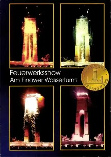 Ak Finow Eberswalde in der Mark, Feuerwerksshow am Finower Wasserturm