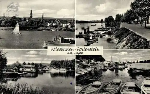Ak Schierstein Wiesbaden in Hessen, Hafen, Boote, Anleger
