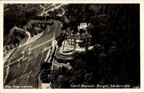 Ak Gernsbach im Schwarzwald, Schloss Eberstein, Luftaufnahme