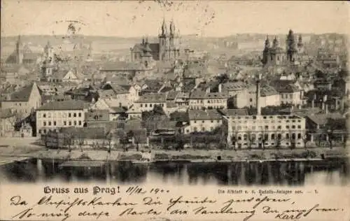Ak Praha Prag Tschechien, Altstadt von den Rudolfs-Anlagen aus gesehen