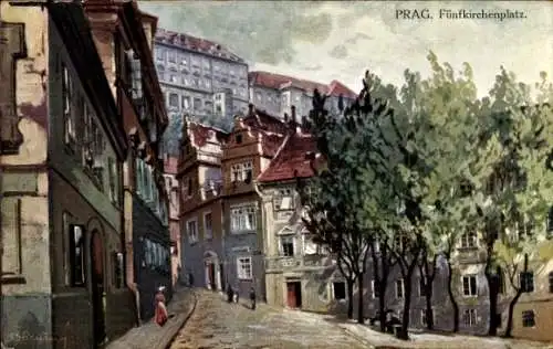 Künstler Ak Praha Prag Tschechien, Pětikostelní náměstí