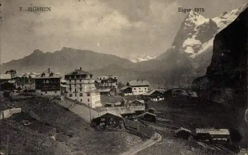 Ak Mürren Kanton Bern Schweiz, Teilansicht, Eiger