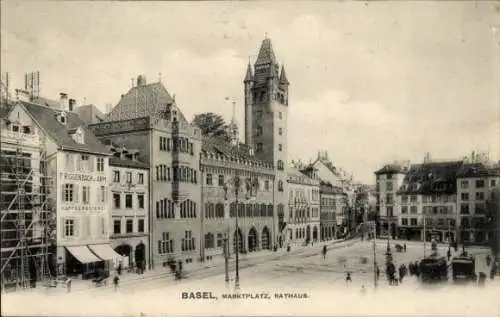 Ak Basel Stadt Schweiz, Marktplatz, Rathaus