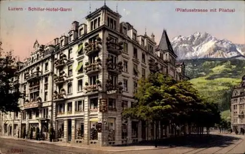 Ak Luzern Stadt Schweiz, Schiller-Hotel-Garni, Pilatusstraße, Pilatus