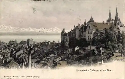 CPA Neuchâtel Neuchâtel Ville, Château et les Alpes