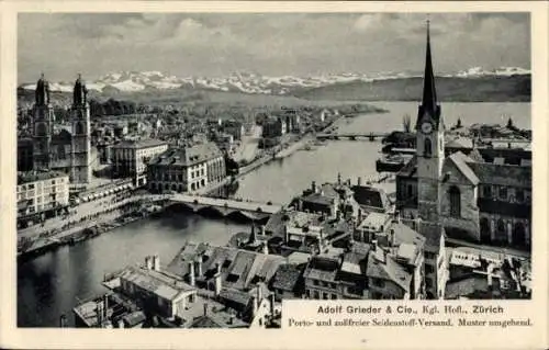 Ak Zürich Stadt Schweiz, Panorama, Alpen