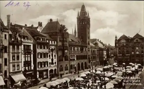 Ak Bâle Basel Stadt Schweiz, Marktplatz mit Rathaus