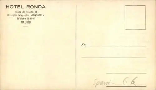 Ak Madrid España, Hotel Ronda
