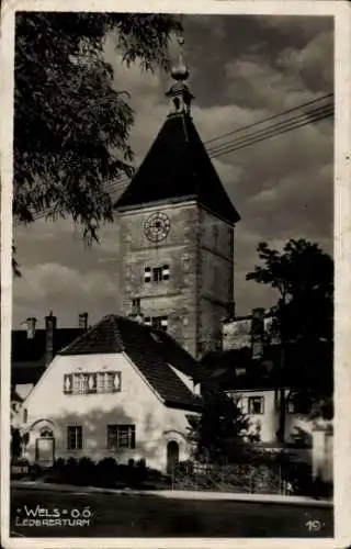 Ak Wels in Oberösterreich, Ledererturm, Turmuhr