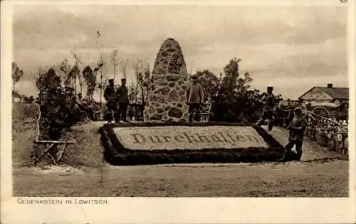 Ak Lowicz Lowitsch Polen, Kriegerdenkmal, Durchhalten, Deutsche Soldaten, I. WK