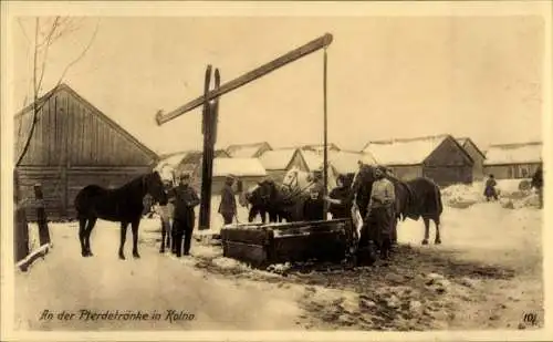 Ak Kolno Polen, Kriegsschauplatz 1. WK, Pferdetränke, Ostpreußenhilfe