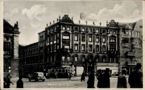 Ak Poznań Posen, Hotel Bazar, Octomil Reklameschild, Straßenbahn, J. Wleklinski Bazar Poznanski