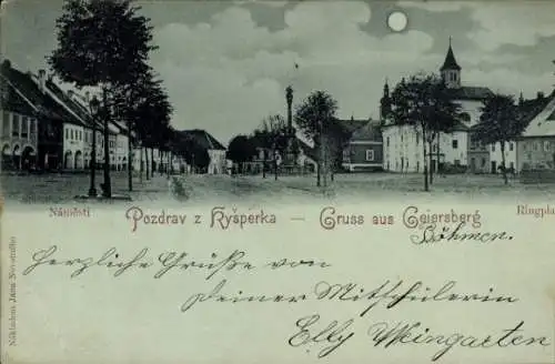 Mondschein Ak Kyšperk Letohrad Geiersberg Region Pardubice, Ringplatz