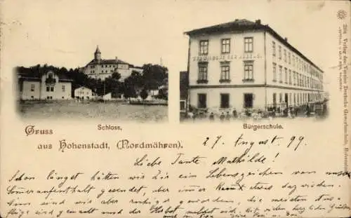 Ak Zábřeh Hohenstadt an der March Region Olmütz, Schloss, Bürgerschule