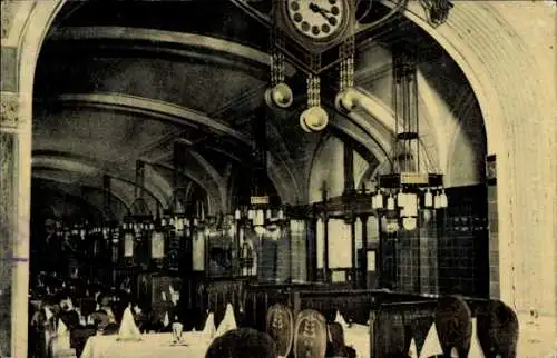 Ak Praha Prag Tschechien, Innenraum eines eleganten Restaurants, große Fenster, Deckenornament...