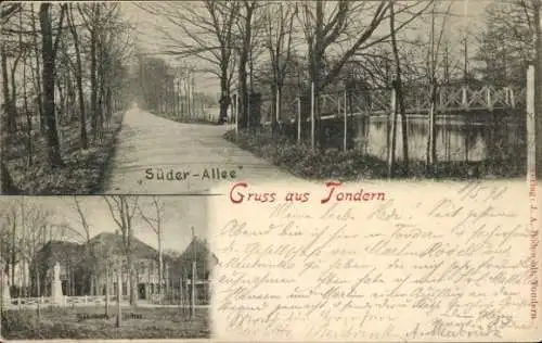 Ak Tønder Tondern Dänemark, Süder-Allee, Gruss aus  landschaftliche Szenerie, historische Post...