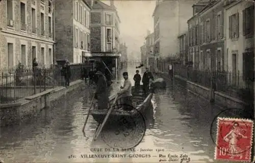 CPA Villeneuve Saint Georges Val de Marne, Rue Emile Zola, Crue de la Seine