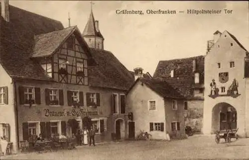 Ak Pottenstein in Oberfranken, Brauerei v. Gg-Friedmann, Hiltpoltsteiner Tor, historische Arch...