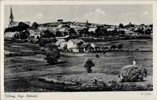 Ak Tittling im Dreiburgenland Niederbayern, Schwarz-Weiß-Foto, Landhausarchitektur, Kirchturm,...