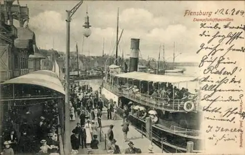 Ak Flensburg in Schleswig Holstein, Dampfschiff Pavillon, Dampfer, Passagiere