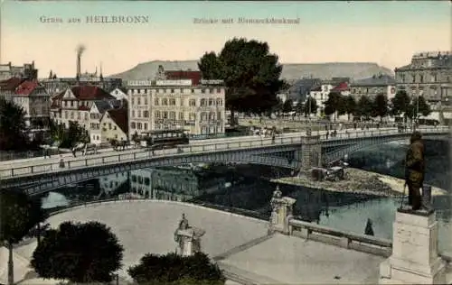 Ak Heilbronn am Neckar, Brücke mit Bismackdenkmal
