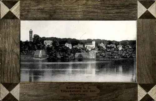 Ak Ratzeburg im Herzogtum Lauenburg,  Villenkolonie mit Aussichtsturm, Landschaftsbild am Wasser