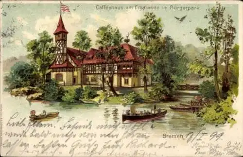 Litho Hansestadt Bremen, Caféhaus am Emmasee, Bürgerpark